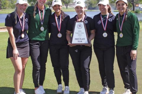 The Canton Eaglette varsity girls’ golf team captured the District 16-4A championship recently. Team members were left to right, Jessica Lea, Caroline Stern, Bella Irwin, Taryn Clayton, Jame Roberson, and Casey White. Courtesy photo