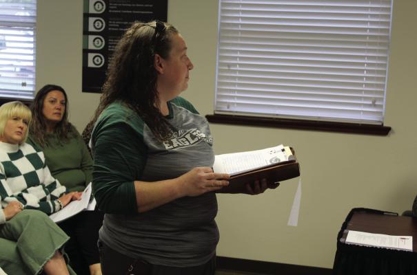 Jessica Sanders served as the spokesperson for a large group of parents and students that were in attendance March 16 during the regular monthly meeting of the Canton School Board. The group was requesting that the board consider adding soccer to the University Interscholastic League (UIL) varsity sports schedule at Canton High School. No action was taken by the trustees following Sanders’ presentation. Photo by David Barber