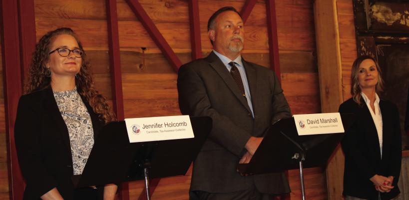 Candidates for VZC Tax Assessor-Collector participated in a debate Feb. 19. Participating were left to right, Jennifer Holcomb, David Marshall, and incumbent Misty Stanberry. Photo by Susan Harris