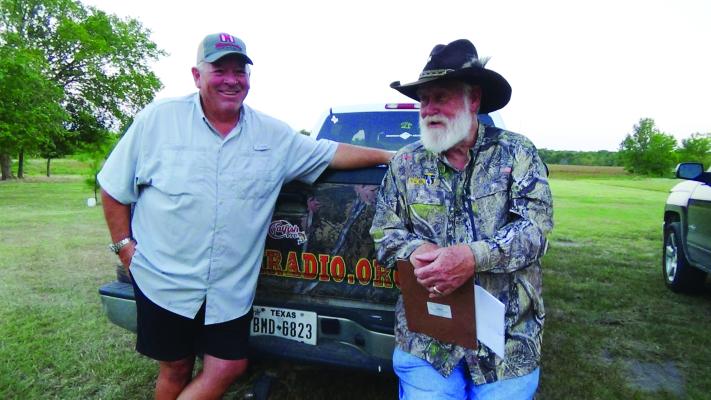 David Cotton, left, and Larry Weishuhn discussing the recent deer survey conducted on the Cotton Ranch. Photo by Luke Clayton