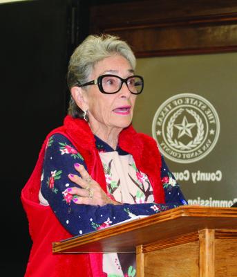 Van Zandt County Pct. 2 resident Sandra Jones shared her thoughts on the format of the ‘public comments’ portion of the VZC Commissioners Court meetings during the beginning of its regular session Dec. 20. There was no response from VZC Judge Andy Reese and the commissioners’ court following her comments. Photo by David Barber