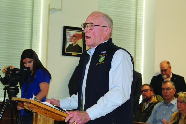 Texas District 2 State Senator Bob Hall voiced his support for a Temporary Moratorium of all Green Energy projects in Van Zandt County during a VZC Commissioners Court public hearing on the subject Feb. 11. Following the public hearing that featured 25 speakers, the commissioners’ court voted unanimously to approve the temporary moratorium. Photo by David Barber