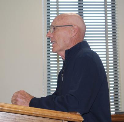Van Zandt County Republican Party Club Chairman Dwayne ‘Doc’ Collins discussed potential changes in VZC voting machines during the March 15 regular meeting of the VZC Commissioners Court. No action was taken by the commissioners’ court on the subject, however, it was pointed out that paper ballots will continue to be utilized. Photo by David Barber