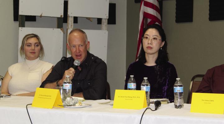 Dr. Bruce Woodall, who is affiliated with the East Texas Community Clinic in Canton, responded to a question Feb. 24 during the ‘Ask the Experts’ healthcare panel discussion at the First United Methodist Church of Canton. Story on 10A. Photo by David Barber
