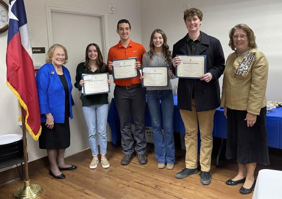 The Daughters of the American Revolution, Neches River Chapter presented its Good Citizen Awards to Van Zandt County students at their annual George Washington Tea Feb. 11. Those present for the event included DAR member Betty Wilson; Good Citizen awardees Madison Dixon, Luke Griffith, Macy Meroney and Beck Robinson; and DAR local chapter Regent Sherrie Archer. Courtesy photo