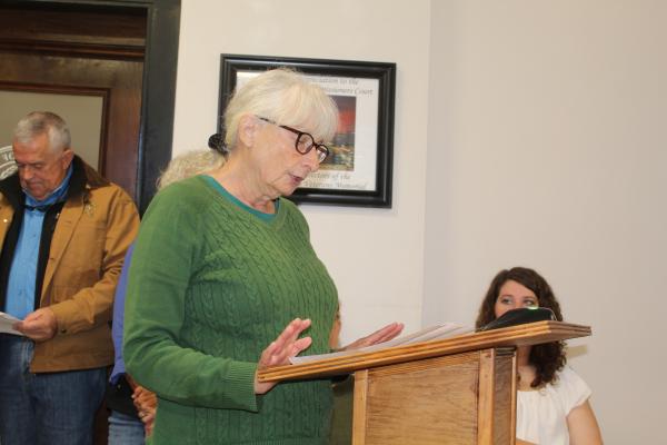 Ann Nelson, representing the Van Zandt County Democratic Party, discussed the selection process for choosing nominees to serve on the VZC Appraisal District’s Board of Directors during the regular meeting of the VZC Commissioners Court Nov. 22. Photo by David Barber