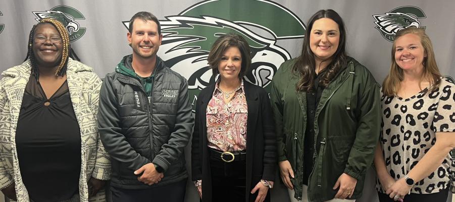 Canton ISD Employees of the Month included: Lauren Campbell, elementary school; Susan Wood, intermediate school; Jennifer Melton, junior high; Robbie Simonek, high school; and Denise Trammel, transportation department. Courtesy photo