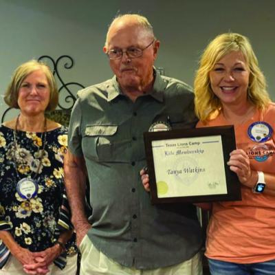 The Canton Lions Club July 12 meeting included special presentations to Kathryn Strickland (Presidents Award), Bob Giles (Lion of the Year) and Tanya Watkins (Lifetime Membership). Courtesy photo