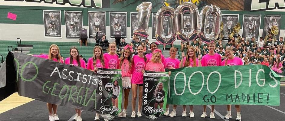 The Canton volleyball program continued building on what has become a season to remember over the past week with Maddie Wilson being recognized for posting her 1,000th career dig, Georgia Crayton being recognized for posting her 1,000th career assist, the team posting back-to-back wins over state-ranked programs, and the program climbing up to 8th overall in the most recent TGCA 4A Weekly Volleyball Rankings. Courtesy photo