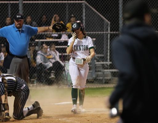 Josie Krawietz celebrates after scoring a run during Canton’s Feb. 28 bout with Mt. Pleasant. Photo by Lianna Reid
