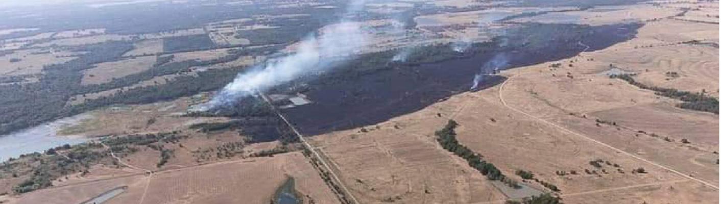 An aerial view taken during last week’s local grass fire outbreak shows a small slice of the damage done in Van Zandt County. Courtesy photo
