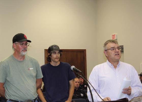 Two new City of Canton employees were introduced during the regular monthly meeting of the Canton City Council Feb. 17. Michael Parker and Chris Young were introduced by City of Canton Assistant Manager Steve Ruppenthal, right. Parker and Young recently joined the city employee staff. Photos by Susan Harris