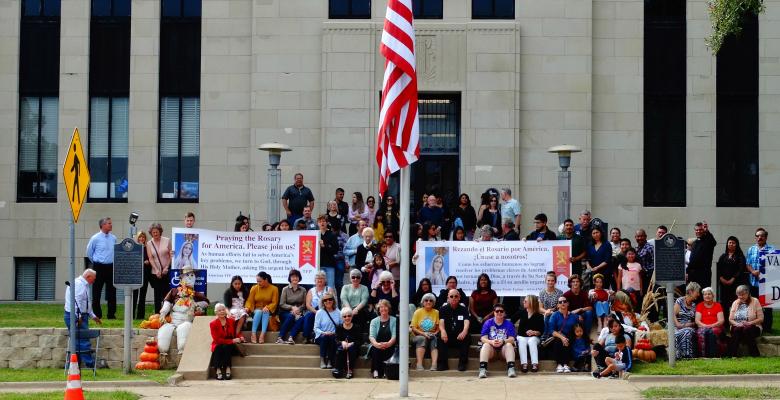 Dozens of people attended a prayer rally at the Van Zandt County Courthouse Oct. 9. The prayer was one of over 21,000 events held nationwide. Photo by JoAnne Henson