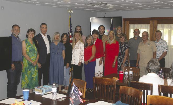 Photo by David Barber A swearing-in ceremony for the Van Zandt County Republican Party Precinct Chairs was held July 7 at the Van Zandt Country Club in Canton. Among those in attendance were VZC Republican Party Chairman Tom Duke, Texas District 2 State Senator Bob Hall, and Texas District 2 State Representative Brent Money. The swearing-in ceremony highlighted the VZC Republican Party Executive Committee Organizational Meeting that took place.
