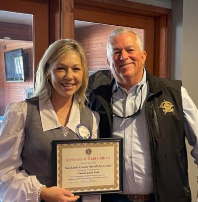 Van Zandt County Sheriff Joe Carter was the featured speaker at the Nov. 2 meeting of the Canton Lions Club. Carter spoke to members of the club about current staffing shortages facing the sheriff’s office. Courtesy photo