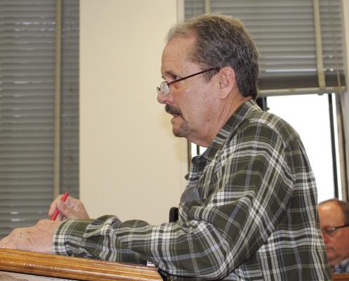 Surveyor Jim Keene questioned the Van Zandt County Commissioners Court during a public hearing at their regular meeting March 1 about changes to the VZC Subdivision Regulations. After much discussion, the commissioners’ court unanimously approved the changes. Photo by David Barber