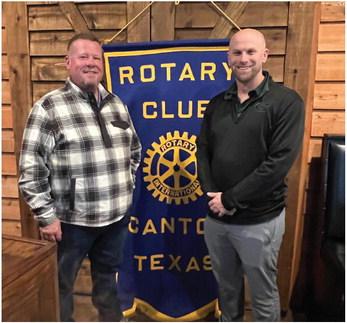 The Canton Rotary Club held its weekly luncheon Feb. 8 at Craft 64. Canton Rotary Club President Brian Lea, left, welcomed Canton High School Athletic Director and Head Football Coach Heath Ragle as the guest speaker. Photo by Tiffany Hardy