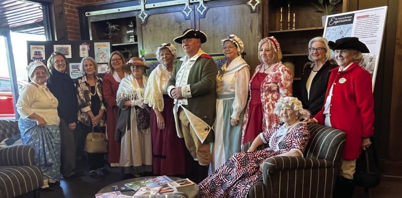 Members of the Van Zandt and Kaufman area DAR chapters and friends at the American Revolution Experience, in 1770s period costume. Photo courtesy of Suzie Bass