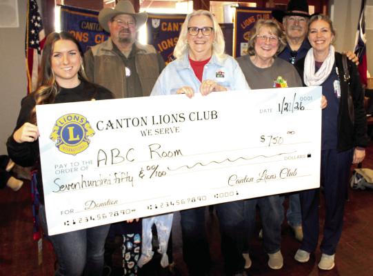 Following a presentation by the Van Zandt County ABC Room, the Canton Lions Club presented the ABC Room with a donation check totaling $750.00. Standing with the check were members of the ABC Room including Tammy Schmidt, Linda Whalen, and April Lafuente; and members of the Canton Lions Club including Sandy Sims, Doug Harrison, and Heather Haimes. Photo by David Barber