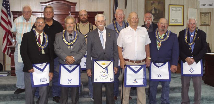 Jim Fuller, third from left in front row, was recognized for 60 years of service as a Mason. Fuller was recognized during a special ceremony by Castillian Lodge #141 Aug. 11 at the Masonic Lodge in Canton. Photo by David Barber
