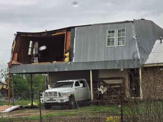 According to Van Zandt County Judge Andy Reese and VZC Emergency Management Coordinator Vicki McAlister, around 10 homes suffered damage as a result of an EF-0 tornado that struck Van Zandt County on the afternoon of April 4. No injuries were reported. Many downed trees were also reported. Photo courtesy of the Van Zandt County Sheriff’s Department