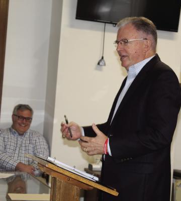Pastor Mike Burns of Victory Church in Canton welcomed those in attendance May 7 for the 75th Annual National Day of Prayer Ceremony. The program was held during the noon hour at the Van Zandt County Court at Law Courtroom inside the VZC Courthouse. Several area Pastors led in prayer on various topics during the program. Photo by David Barber