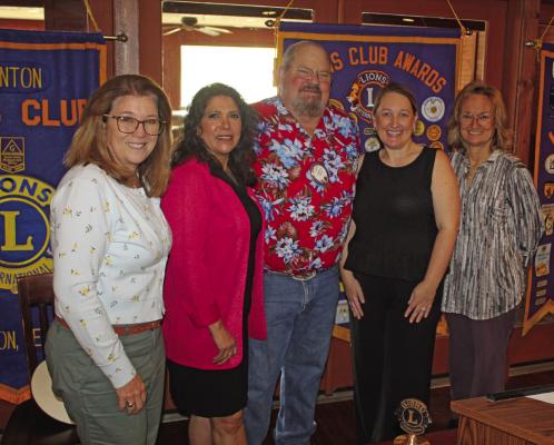 Canton Lions Club President Sandy Sims, center, presented ‘Certificates of Appreciation’ to Children’s Advocacy Center of Van Zandt County (CACVZ) Executive DirectorAmparo Mahler, second from left, and Board President Jana Deen Massey, second from right, at the conclusion of the Canton Lions Club Luncheon April 1. Also shown were Canton Lions Club Members Cindy Malouf, far left, and Tonda Curry, far right. Photo by David Barber