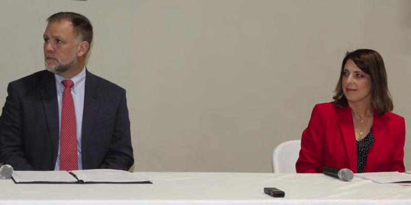 Texas House District 2 Republican Party candidates Brent Money and Jill Dutton await a question from the moderator during a debate held Jan. 9 at the Van Zandt County Farm Bureau Event Center in Canton. The debate was sponsored by the VZC Republican Party. The special election for the vacant state representative seat is scheduled for Jan. 30. Photo by David Barber