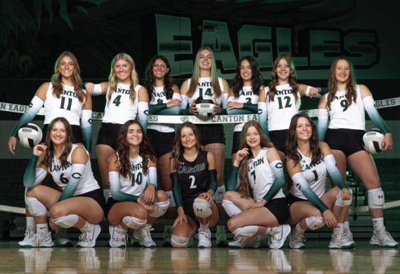 Members of the 2024 Canton Eaglette varsity volleyball team include Jadie Jones, Peyton Goodson, Jayden Huff, Rylee Busby, Therryn Strickland, Mallory Alexander, Lily Reese, Addison Alexander, Kariesha Pomajzi, Kylle Curry, Addison Capps, and Allison Rickman. The head coach is Kaily Marsh. Assistant coaches are Russell Amith and Jessica Mebane. The manager is Abby Scott. Courtesy photo