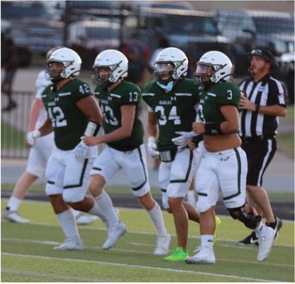 The Canton Eagles visited Kaufman for their first pre-season scrimmage of 2024 Aug. 16. Among those seeing action for the Eagles included Aiden Hudson (42), Josh Wilson (13), Cort Ray (34), and Dicen Thomas (3). Canton will host Mineola in their final pre-season scrimmage Thursday (today) at 5:30 p.m. Photo by Lianna Reid