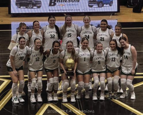 The Canton Eaglettes won the Class 4A Area Championship Feb. 20 with a hard-earned 33-29 victory over Sunnyvale. The Eaglettes took on Dallas Lincoln Feb. 24 in the Regional Semifinal round of the Class 4A state basketball playoffs. An Eaglette victory would send them to a matchup against the winner of the Hillsboro/Paris North Lamar game which was also played Feb. 24. Courtesy photo