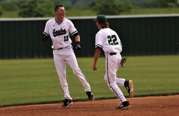 Layne Etheridge exited his ‘Senior Day’ in style, earning the victory on the mound and hitting a walkoff double to give the Eagles a 3-2 win. Photo by Lianna Reid