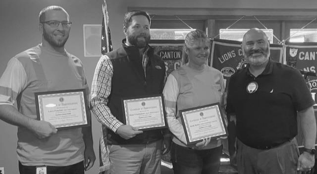 The weekly luncheon of the Canton Lions Club Nov. 15 featured representatives from the Texas Department of Transportation (TxDOT). Following their presentation, Canton Lions Club President Jesse Carranza, far right, issued ‘Certificates of Appreciation’ to Shane Cunningham, Lance Pomykal, and Sarah Hately. Photo courtesy of Terrie Harrison