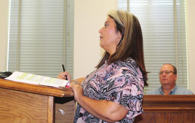 Van Zandt County Human Resource Director Jessica Deville discussed a proposed handbook change regarding ‘overtime calculations and rules’ July 6 during the regular meeting of the VZC Commissioners Court. The court unanimously approved the proposed change. Photo by David Barber