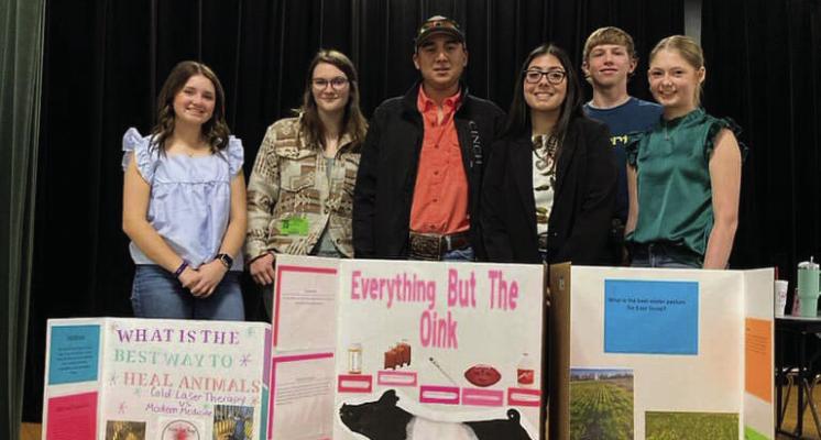 Trinity Valley Community College Ag Club Officers Skye Rochen, second from left, Fil Juarez, and Isabella Lucio traveled to Canton High School March 20 to judge participants in the AGRI-Science Fair. The event was an opportunity for the ag club officers to meet students interested in agriculture, inform them on their opportunities at TVCC, and volunteer their time. Photo courtesy of TVCC Ag Club Advisor Marc Robinson