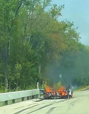 The driver of the truck later abandoned the burning trailer along a county road in east Kaufman. Video Screenshot Courtesy Kevin Guerra