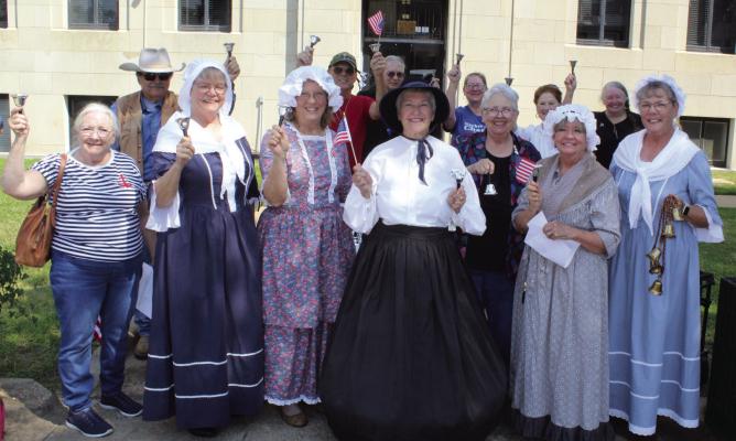 Several were in attendance for the ‘Bells Across America’ ceremony Sept. 17 on the westside of the Van Zandt County Courthouse joined in to ring the bells at exactly 3 p.m. marking the time that the United States Constitution was signed 238 years ago on Constitution Day. The ceremony was sponsored by the Neches River Chapter of the Daughters of the American Revolution (DAR). Photo by David Barber