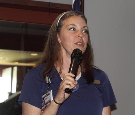 Photo by David Barber Canton Lions Club and Van Zandt County Historical Commission Member Heather Haimes introduced VZC Historical Commission Member Debra Johnson as the guest speaker July 30 during the Canton Lions Club Luncheon at Van Zandt Country Club.