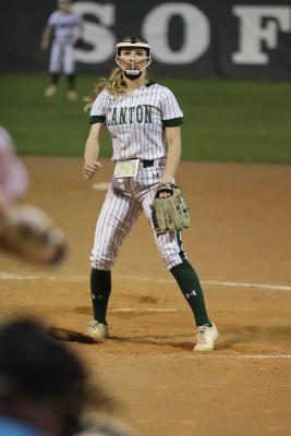 Jaycee Bullard dominated this week, allowing just two hits over nine innings of work. The junior struck out 14 of the 34 batters she faced. Photo by Lianna Reid