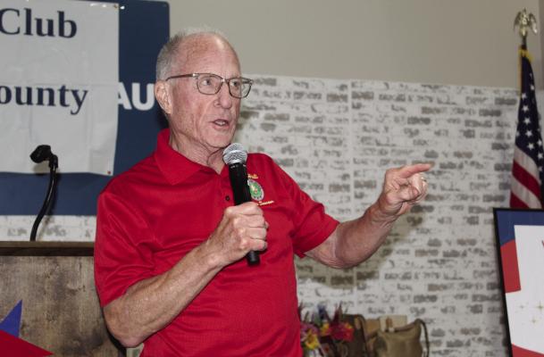 Texas District 2 State Senator Bob Hall responds to a question from the audience June 23 during his presentation June 23 at the regular monthly meeting of the Republican Club of Van Zandt County. Texas District 2 State Representative Brent Money also spoke to those in attendance. Photo by David Barber