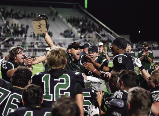 The Canton Eagle varsity football team became a part of school history as they opened their post-season run with a 20-7 bi-district round victory over the Caddo Mills Foxes Nov. 14 at Royse City. The win over Caddo Mills earns the Eagles an opportunity to compete in the Class 4A, District 2, Area championship contest when they travel to Texarkana Pleasant Grove for a 6:30 p.m. kickoff Friday, Nov. 14. See story on page 10A. Photo by Don Johnson
