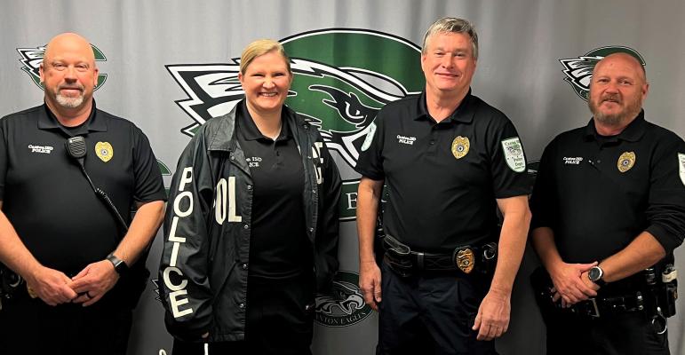 Steve Deville, Tiffany Hall, Dale Baugh, and Odie Phillips were honored as the Canton ISD Employees of the Month during the Jan. 9 meeting of the board of trustees. Courtesy photo