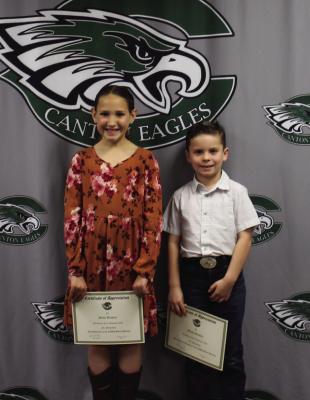 Canton ISD students Stella Basham led in the opening prayer and Weston Stewart led in the Pledges of Allegiance during the regular monthly meeting of the Canton School Board Feb. 16. Photo by Susan Harris