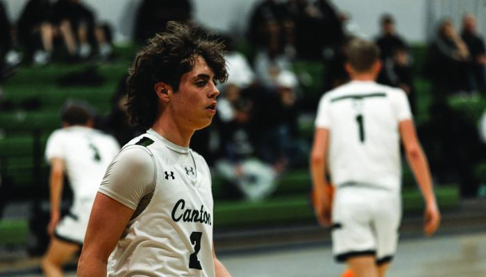 Junior guard Cason Bell looks on during Canton’s Nov. 21 victory against Kaufman. The Eagles would pick up another win later in the week to improve their record to 5-0. Photo by Ethan Adams