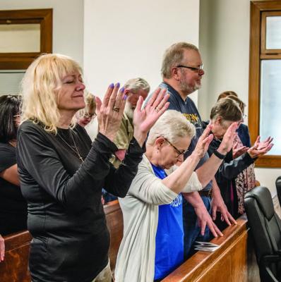 The 73rd annual National Day of Prayer ceremony drew a nearly standing room only crowd May 2 at the Van Zandt County Court at Law Courtroom inside the VZC Courthouse. A number of speakers, including area Pastors and VZC Judge Andy Reese, led those in attendance in prayer throughout the program. Photo by Faith Caughron