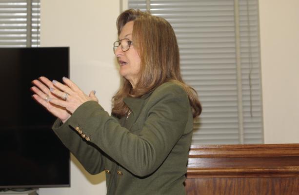 Van Zandt County Criminal District Attorney Tonda Curry spoke about the proposed $145 million Bond Election during the Feb. 12 regular meeting of the commissioners’ court. The commissioners’ court unanimously agreed to table the bond election until at least November. Photo by David Barber