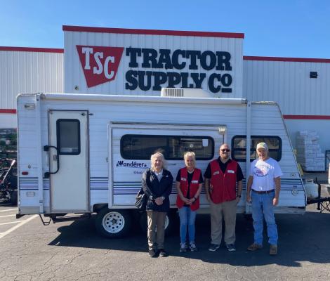 Help 4 Heroes recently presented an RV to Cardboard Heroes, a veteran homeless shelter in Ben Wheeler. Shown were left to right, Gail Bowen of Cardboard Heroes; Susan Rodgers, Tractor Supply Company; Chris Clinton, Tractor Supply Company Manager; and Ron Gowin of Help 4 Heroes. The presentation was made April 12 at Tractor Supply Company in Canton. Courtesy photo