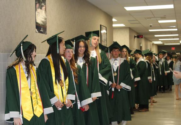 Members of the 2025 Canton High School Class of 2025 waited patiently for the start of their graduation ceremony May 16 as the decision was made to move the ceremony indoors to the Larry Davis Auditorium due to inclement weather conditions at Norris Birdwell Stadium.