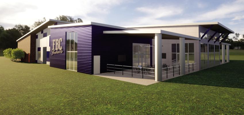 An engineer’s drawing of what the new First Baptist Church of Canton Youth Center building will look like upon completion is shown. Construction began at the site last year and is scheduled for completion in April 2025. Courtesy photo