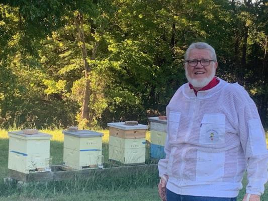 Ernie McCoulskey of Canton currently takes care of around 10 hives on his property. Each hive could have as many as 50,000 to 60,000 bees, especially during the springtime. Courtesy photo